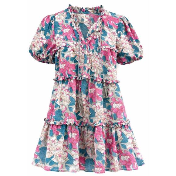 Allison New York Dresses & Skirts - Allison New York Floral Tiered Mini Dress Size Small Puff Sleeves Cotton